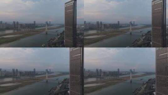 江西南昌红谷滩新区秋水广场双子塔航拍高清在线视频素材下载