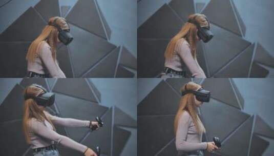 女孩在俱乐部玩虚拟现实游戏高清在线视频素材下载