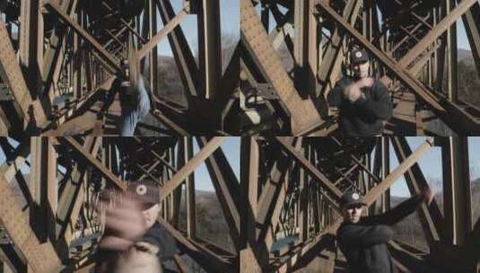 铁路桥上的现代舞高清在线视频素材下载