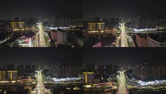 航拍广东江门五邑城商业中心胜利路夜景高清在线视频素材下载
