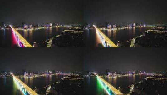 航拍湖北襄阳夜景襄樊汉江长虹大桥高清在线视频素材下载