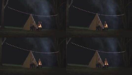 露营，男人，女人，篝火高清在线视频素材下载