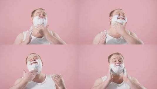 男人在脸上抹剃须泡沫高清在线视频素材下载