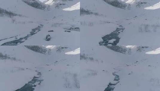 唯美大气震撼冬季长白山瀑布雪景航拍高清在线视频素材下载