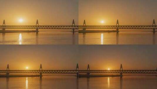 郑州黄河大桥日落夕阳延时摄影高清在线视频素材下载