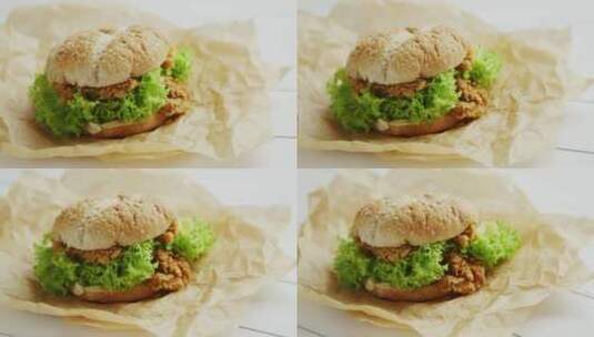 羊皮纸上的鸡肉汉堡高清在线视频素材下载