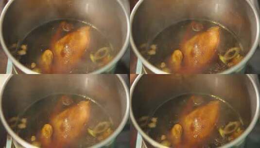 大锅炖煮烧鸡熟食高清在线视频素材下载