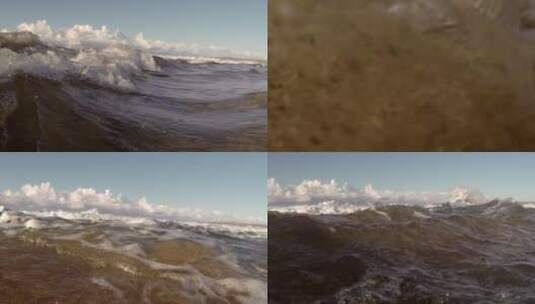 水位视图波浪撞击和滚动到岸边高清在线视频素材下载