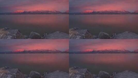 日落时红云下的山景观高清在线视频素材下载