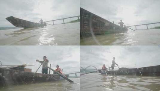 渔船撒网捕鱼网鱼长江禁渔传统捕捞孤舟划船高清在线视频素材下载