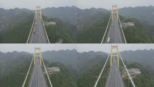 航拍恩施四渡河大桥悬索桥桥面车流高清在线视频素材下载