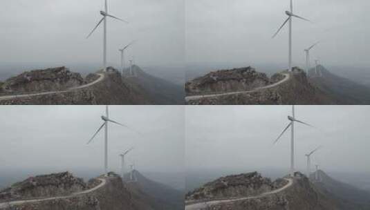航拍湖南衡东鸡公岩自然风光风力发电机高清在线视频素材下载
