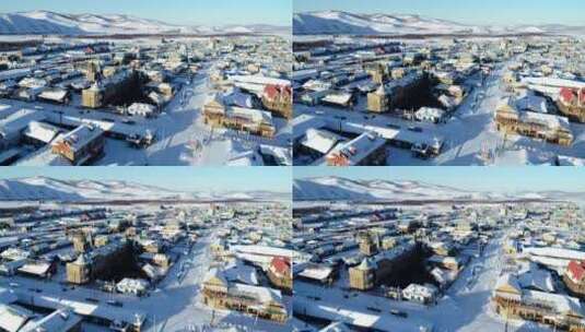 航拍内蒙古北部边塞雪村高清在线视频素材下载