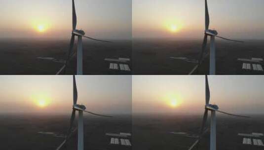 夕阳下风机风车发电唯美视频高清在线视频素材下载