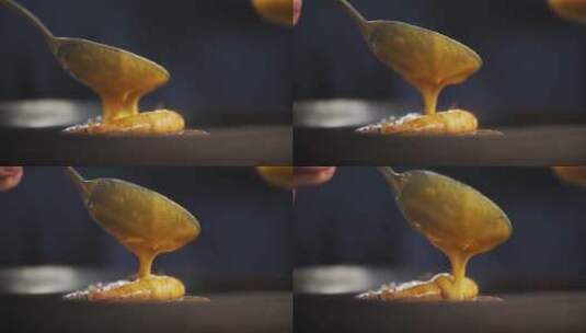 基围虾倒上奶油沙司高清在线视频素材下载