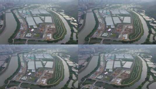 香港河套地区落马洲方舱建设4k航拍高清在线视频素材下载