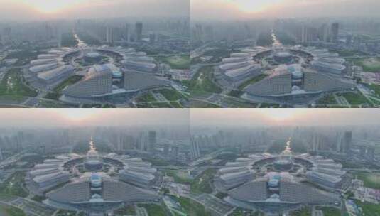 武汉国际博览中心，略俯环绕镜头高清在线视频素材下载