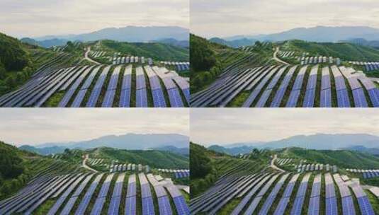 航拍青山上的光伏太阳能发电高清在线视频素材下载