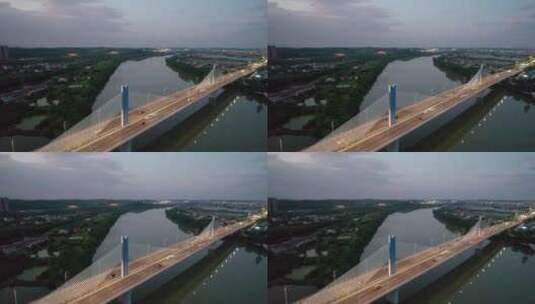 湖南衡阳耒水大桥夜景航拍高清在线视频素材下载