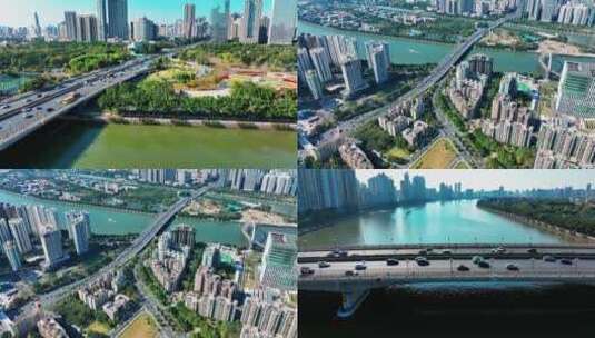 航拍广州城市建筑广州大桥高清在线视频素材下载