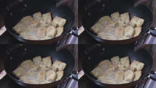 家庭美食制作，香煎豆腐制作高清在线视频素材下载