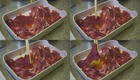 火锅店里的菜品新鲜牛肉高清在线视频素材下载