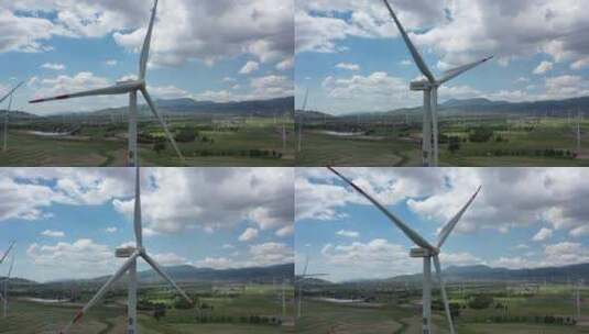 大山 风力发电航拍高清在线视频素材下载