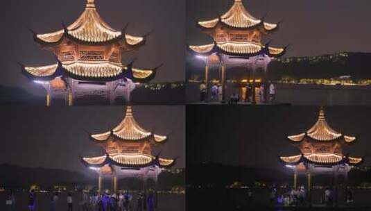 杭州西湖集贤亭夜景4K视频素材高清在线视频素材下载