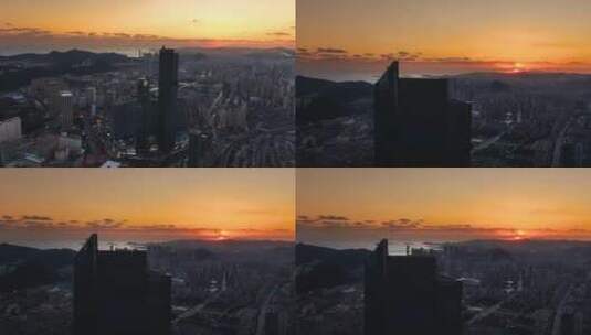 夕阳西下航拍，未来核心城市指日可待高清在线视频素材下载