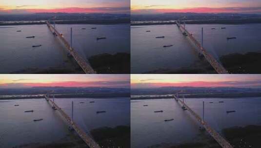 南京江心洲长江大桥夜景航拍高清在线视频素材下载