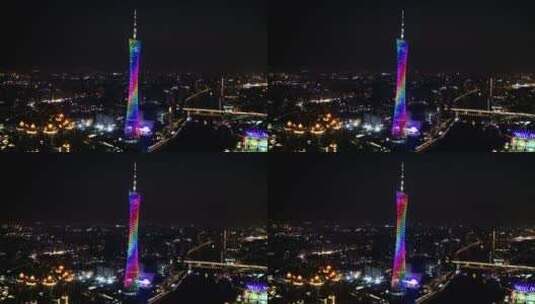 广东省广州市广州塔夜景航拍高清在线视频素材下载