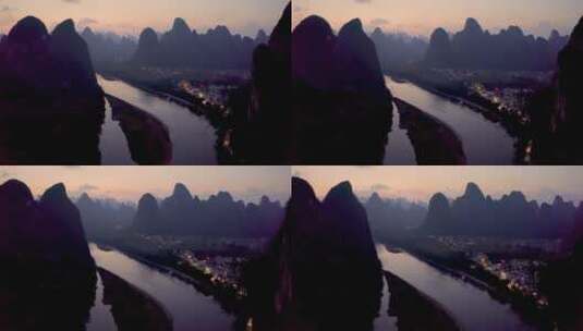 航拍桂林夜景高清在线视频素材下载