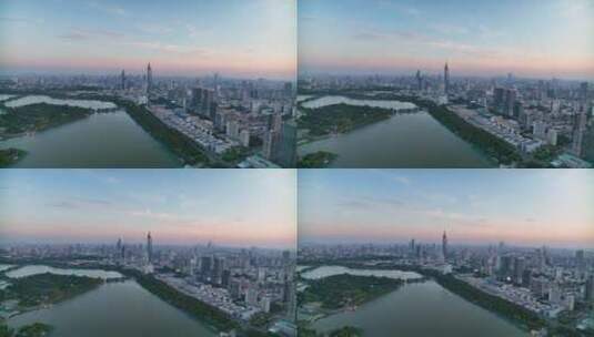 日落黄昏下的南京玄武湖城市天际线高清在线视频素材下载