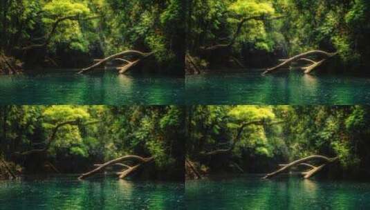 唯美绿色森林树木落叶河流特写高清在线视频素材下载