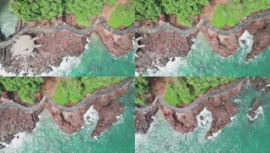中国北海涠洲岛鳄鱼山栈道航拍高清在线视频素材下载