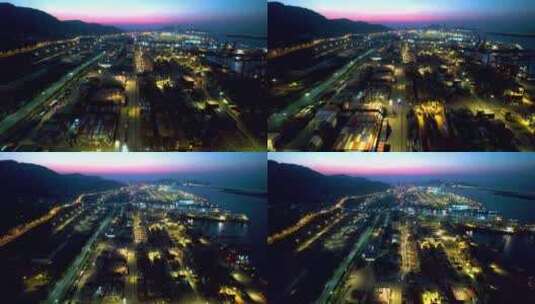连云港港口夜景航拍高清在线视频素材下载