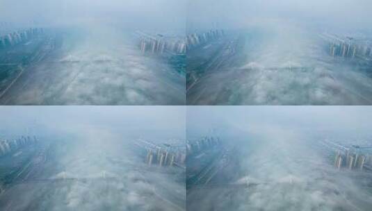 安徽蚌埠淮河解放桥平流雾云海航拍延时4k高清在线视频素材下载