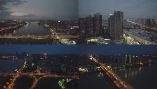 湖南省衡阳市衡州大道湘江大桥夜景航拍合集高清在线视频素材下载