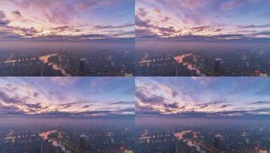 广州珠江岸城市高楼建筑与夕阳航拍延时高清在线视频素材下载
