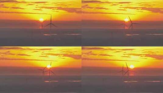 盐城东台海边日出 风车高清在线视频素材下载