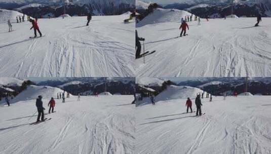 实拍人们在滑雪场地滑雪高清在线视频素材下载