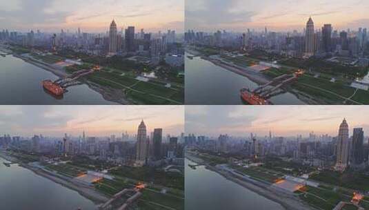 武汉汉口江滩日落镜头高清在线视频素材下载