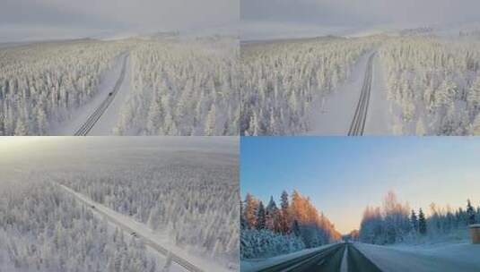 汽车在一条被雪清扫干净的乡村道路上行驶高清在线视频素材下载