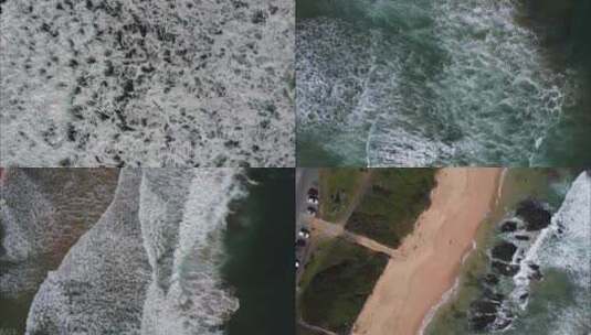 航拍清澈的海水海浪沙滩浪花高清在线视频素材下载