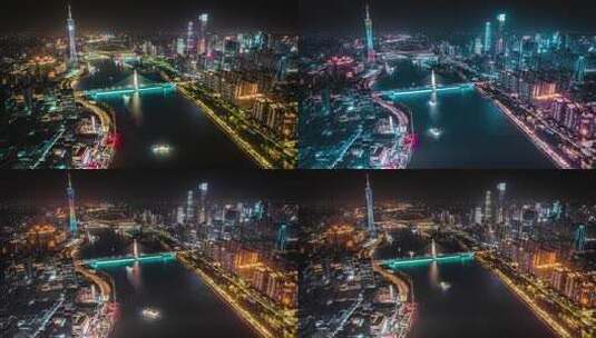 广州珠江夜游夜景航拍4组调色风格2高清在线视频素材下载