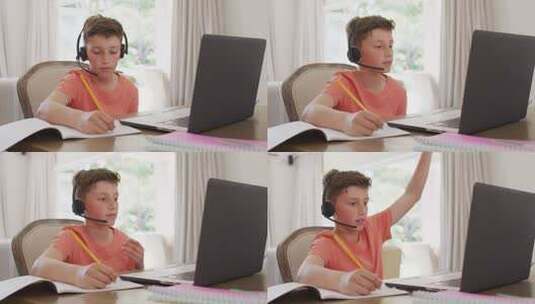 快乐的白人男孩在笔记本电脑上进行视频通话高清在线视频素材下载