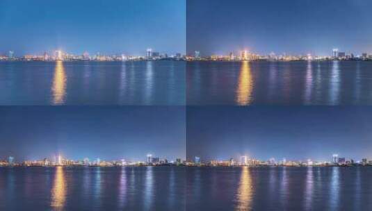 江西省九江市江畔城市景观夜晚的延时高清在线视频素材下载