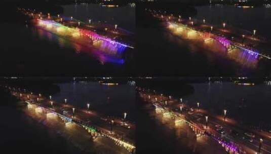 长春南湖大路南湖公园南湖大桥夜景航拍高清在线视频素材下载