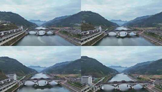 航拍浙江丽水景宁县畲族古廊桥自然风景景观高清在线视频素材下载