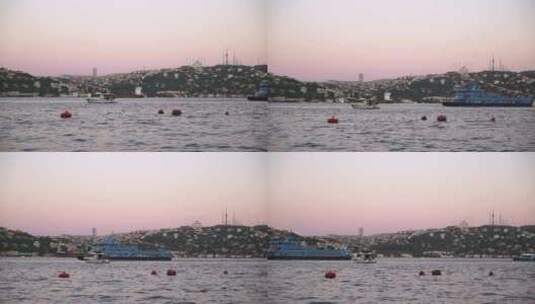 伊斯坦布尔博斯普鲁斯海峡有船高清在线视频素材下载